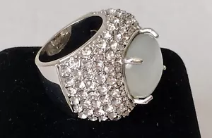 Vintage Parklane Clear Rhinestone Faux Light Green Moonstone Ring Size 9 1/2 - Picture 1 of 17