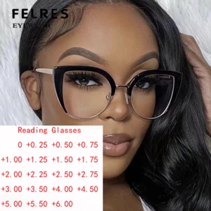 Women Oversize Blue Light Blocking Reading Glasses Cat Eye Clear Lens Glasses - Picture 1 of 22
