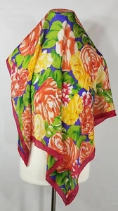 Elaine Gold for XIIX Orange Yellow Green Pink Floral Silk Scarf - 30" square - Picture 1 of 7