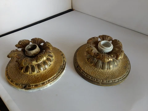 Antique Decorative 2 Brass Ceiling Flush Mount Light Fixtures Old Cover