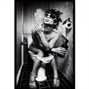 Party Girl Sexy Toilet Framed Canvas Art Drinking Pub Bar Print 60 x 40cm - Picture 1 of 5