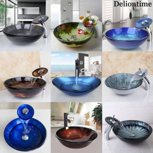 Vasca lavabo bagno vetro temperato USA ciotola lavandino cascata rubinetto scarico - Foto 1 di 52