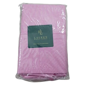 New Lauren Ralph Lauren Crystal Cay Pink White Stripe Two King Pillowcases - Picture 1 of 4