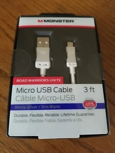 Monster Premium USB A to Micro B Cable 3ft / 0.9m, White, New In Box - Picture 1 of 3