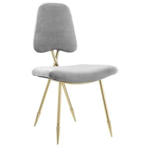 Modway Ponder 19" Velvet Upholstered Dining Side Chair in Gray and Gold - Picture 1 of 5