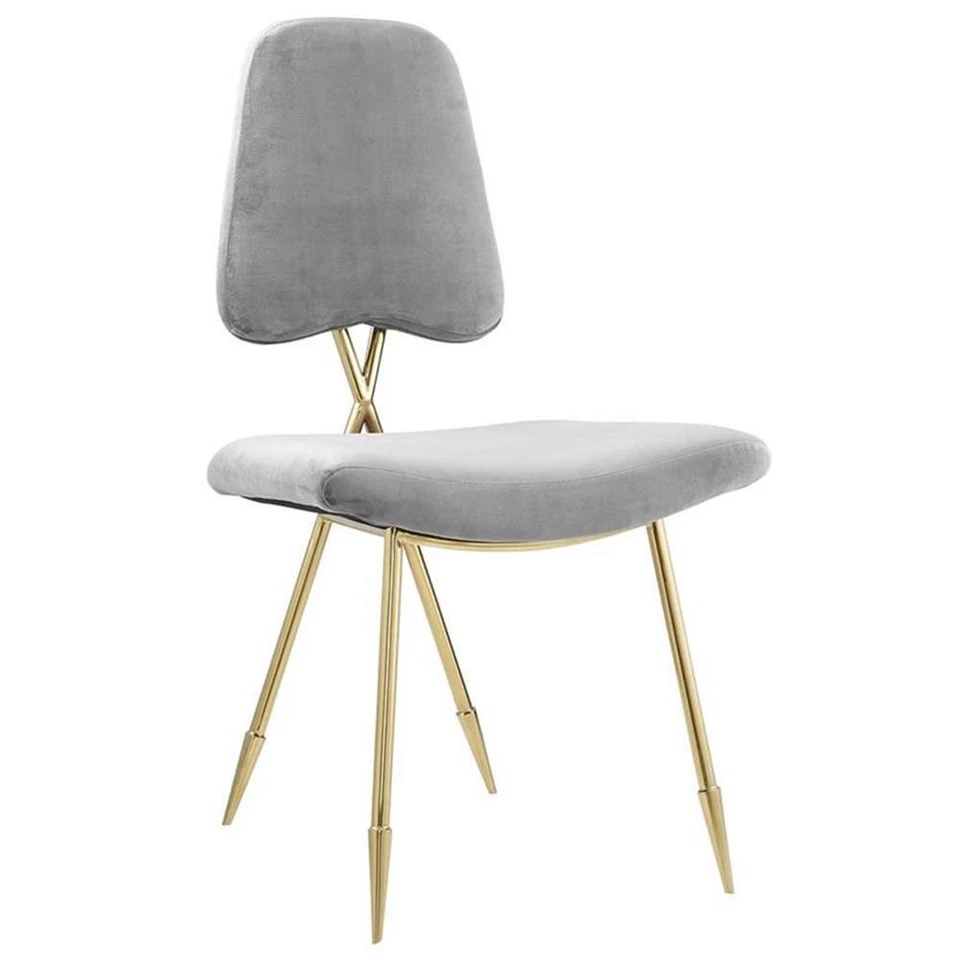 Modway Ponder 19" Velvet Upholstered Dining Side Chair in Gray and Gold - Image 1 of 4