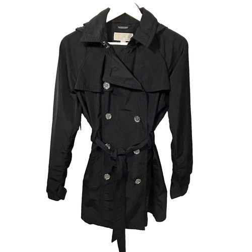Giacca antipioggia Michael Kors taglia large nera doppiopetto cravatta vita cappuccio cappotto