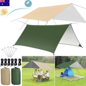 3x3m Camping Tent Tarp Hammock Shelter Waterproof Mat Rain Fly Cover Lightweight - Picture 1 of 22