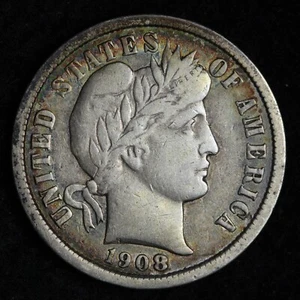 1908 Barber Silver Dime XF TONED E282 RSCP - Picture 1 of 2