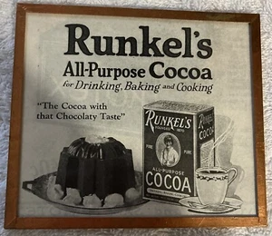 Vtg Black&White Runkel's All-Purpose Cocoa Advertisement 4.5" X 5" Copper Frame - Picture 1 of 3