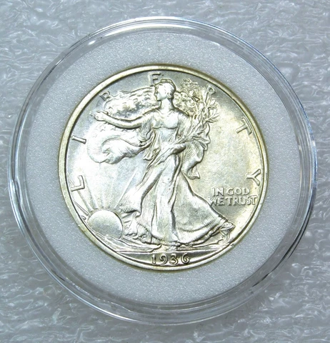 1936 Walking Liberty Half Dollar AU+ Bright with Luster in Airtight Cap #E369 Cover