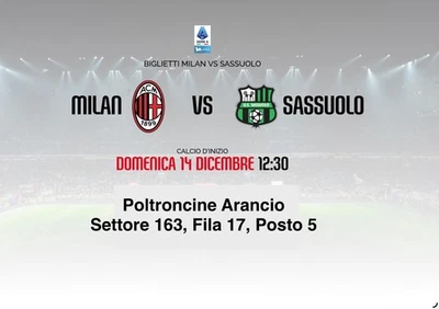 1 Biglietto MILAN - SASSUOLO, Poltroncine Arancio Settore 163. Solo carta CRN.  - Immagine 1 di 4