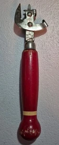 Vintage Ekco A&J Tempered Steel Can Bottle Opener Red Wood Handle Rustic - Picture 1 of 13