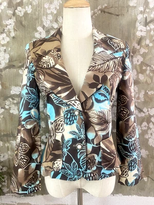 Chaqueta de Oficina JOSEPH RIBKOFF Marrón Azul Floral Manga Larga Corta Artística Elastizada 6 Foto 1 de 4