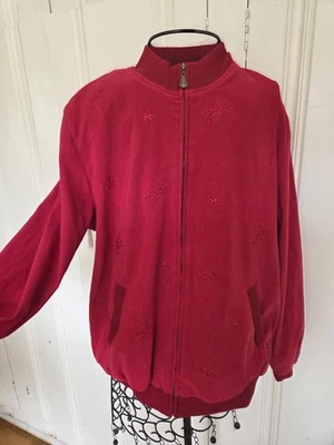 Alfred Dunner size 10 Microfiber Embroidered Red Bomber Jacket with Zip Front - Image 1 of 4