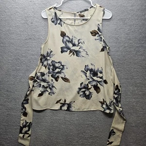 West Kei Women Sz M Beautifull Tie Floral Print Blouse Sleeveless Beige - Picture 1 of 8