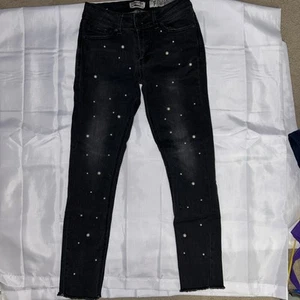 Indigo Rein Y2k Vintage Pearl Embellished Denim Skinny Ankle Jean; Size 7 - Picture 1 of 7