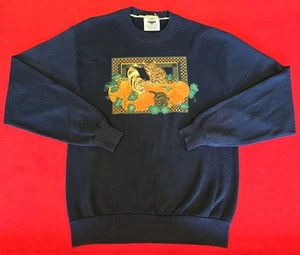 Vintage Gopher Sport Cat Pumpkin Fall Halloween Navy Sweatshirt Womens Sz Medium - Picture 1 of 17