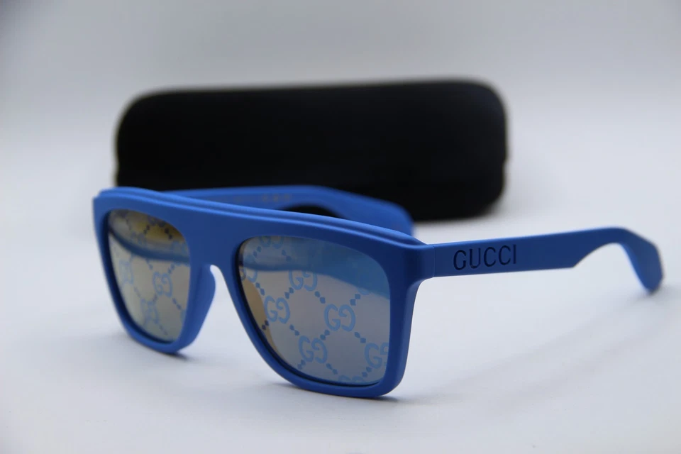 NEW GUCCI GG 1570S 004 BLUE MIRRORED XL AUTHENTIC FRAMES SUNGLASSES 57-18 - Image 1 of 4
