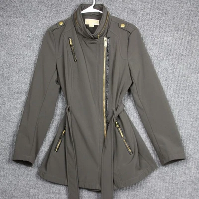 Michael Kors Gray Belted Moto Jacket with Gold Hardware Size S Packable Hoodie - Image 1 of 4
