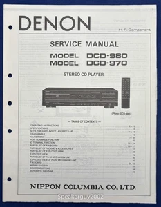 Manuale di servizio lettore CD originale Denon DCD-980 970 - Foto 1 di 1