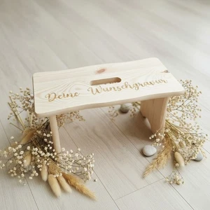 Fußbank Kiefer Holz personalisiert Wunschgravur Hocker Schemel Fußhocker Danke - Bild 1 von 9