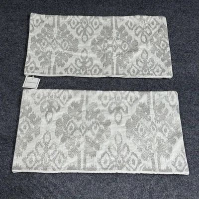 2 Williams Sonoma Home Claire Ikat Embroidered Linen Lumbar Pillow Covers 14x22 - Image 1 of 4
