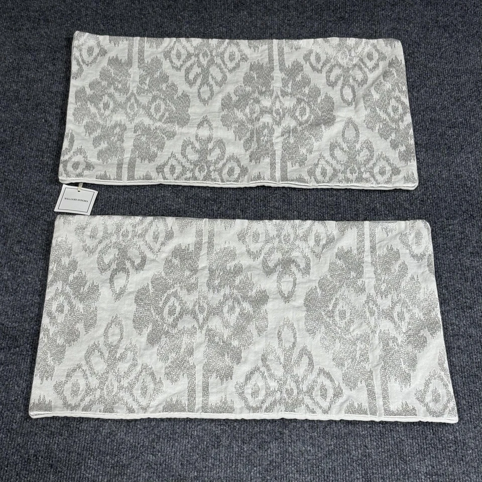 2 Williams Sonoma Home Claire Ikat Embroidered Linen Lumbar Pillow Covers 14x22 - Image 1 of 4