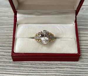 Estate 14k Yellow Gold Kunzite Spodumene & Diamond Ring Size 8 - 8.32 Grams - Picture 1 of 9