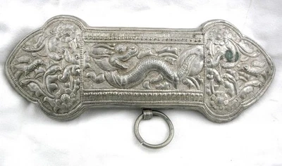 RARE Antique Century Tibetan Hammered Apron Clasp Belt Buckle Dragon - Image 1 of 4