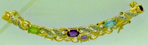 STUNNING ESTATE MULTI-GEM & DIAMOND STERLING SILVER VERMEIL BRACELET, 7 & 3/4" - Picture 1 of 4