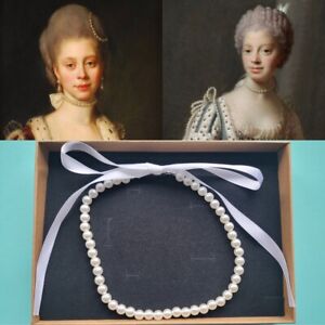 Queen Charlotte pearl ribbon tie necklace, choker, Regency, Rococo, Royal,gift