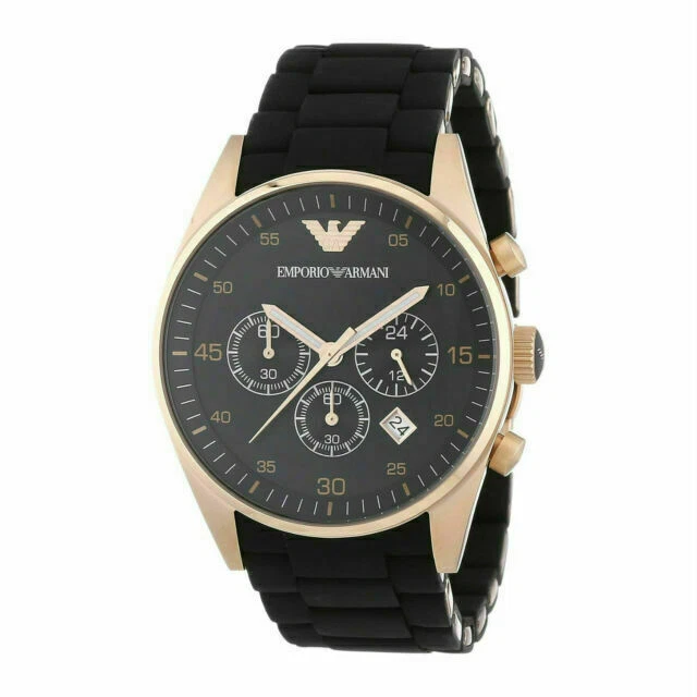 Emporio Armani Sportivo 43mm Stainless Rose Gold Case Black Silicon Strap - (AR5905)