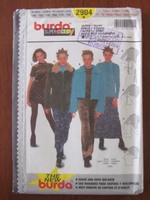 BURDA PATTERN - 2904 GIRL'S TEEN JACKET TUNIC TOPS JUNIOR SIZING 11-16jun UNCUT - Image 1 of 2