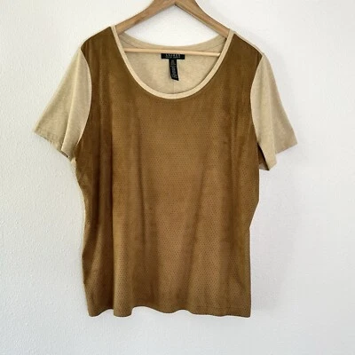 NUEVA BLUSA CAMISA RALPH LAUREN para mujer beige modal imitación gamuza malla frontal 2X $85 Foto 1 de 4