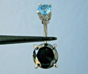 3.80ctw BLACK DIAMOND & AQUAMARINE BELLY RING,CERTIFICATE,FREE DIA TESTER,DOUBLE - Picture 1 of 12