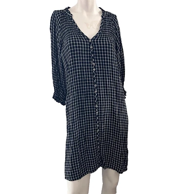 Maeve Anthropologie Womens Mini Dress S Blue Check Cabincore Smocked No Belt - Image 1 of 4