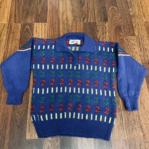 Rainbow Kids Sweater W/Numbers Blue Wool Made In Scotland Vintage Size 5? - Picture 1 of 7