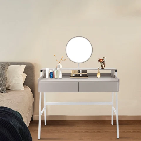 Dressing Vanity Table Set Makeup Lighted Desk with Mirror + Drawers + Shelves Cover