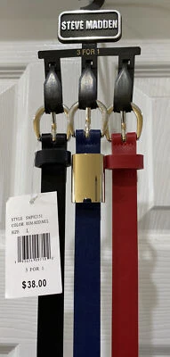 Steve Madden Women's 3 For 1 Belts Skinny Black Navy Red 3 For The Price Of One - Image 1 of 4