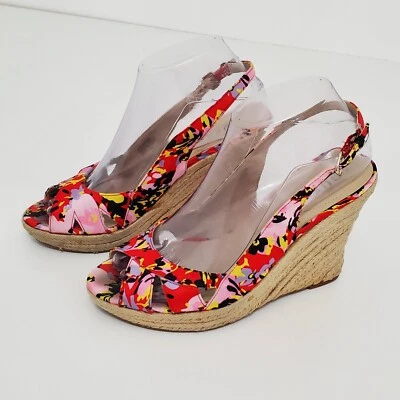 Guess Red Fabric Upper Open Toe 4" Slingback Peep Toe Pumps Heels Sandals Size 7 - Image 1 of 4