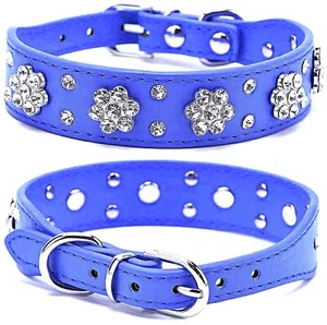 Cute Flower Rhinestone Dog Collar Bling Collar PU Leather Adjustable Sizes S ... - Picture 1 of 4