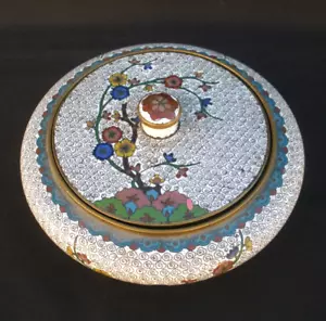 ANTIQUE LATE 19th CENTURY CLOISONNE ENAMEL LIDDED BOWL JAR FLORAL QING DYNASTY - Picture 1 of 14