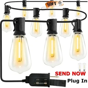 Outdoor String Lights Led 50FT, Commercial Dimmable Grade Patio Lights E12 Bulbs - Picture 1 of 20