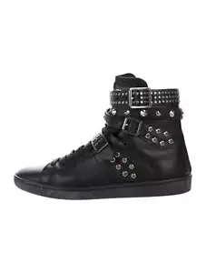 SAINT LAURENT SL/16H Black Silver Stud Spike Leather Buckle High-Top Sneaker 36 - Picture 1 of 12