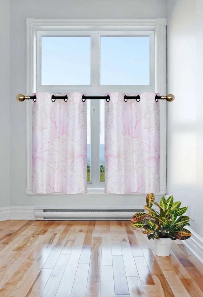 JUEGO DE 2 PIEZAS Panel Ojal Cortina Ventana Forrado Apagón Geométrico Flor Grande 36" L Foto 1 de 1
