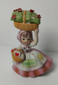 Vintage Lefton Girl of the Month Figurine February Pink Dress Flowers - Picture 1 of 7