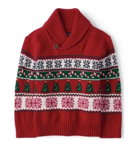 Toddler Boys Matching Family Christmas Fairisle Shawl Sweater, Classic Red Sz 2T - Picture 1 of 2