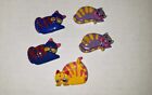 Decorative Cat Button Covers Lot Of 5 Yellow Purple Lavender Kittens
