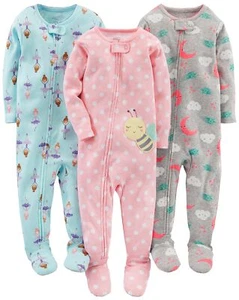 Simple Joys by Carter's Girls' 3-Pack Snug Fit Footed Cotton Pajamas Comfy - Picture 1 of 3